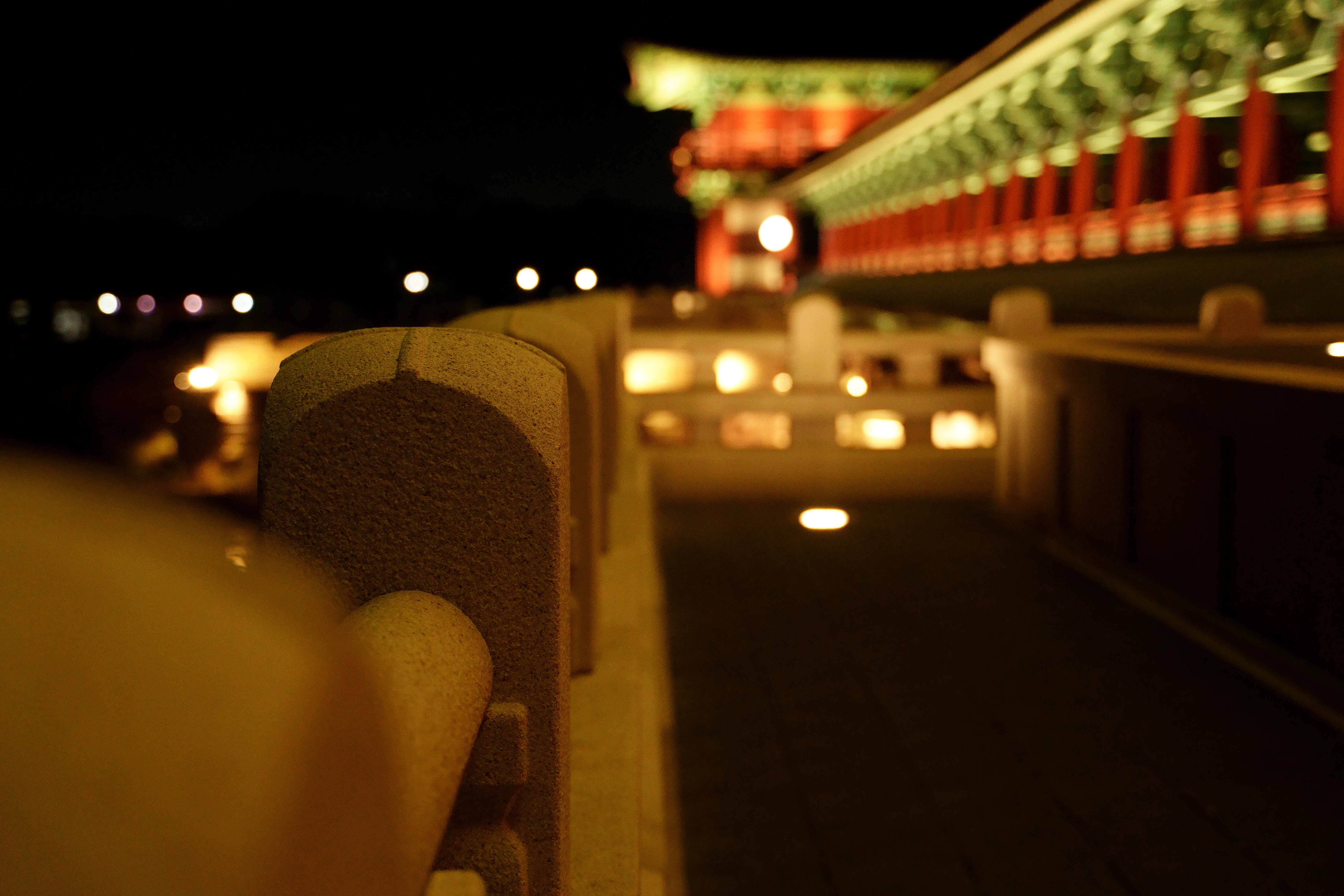 Illuminated Traditional Architecture at Night